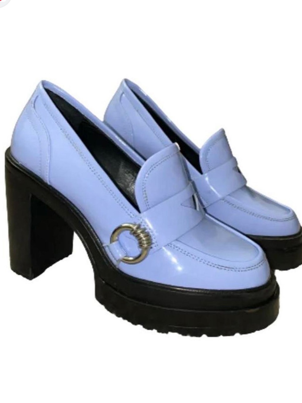 Gianni Bini Light Blue Patent Platform Loafers with Gold Ring